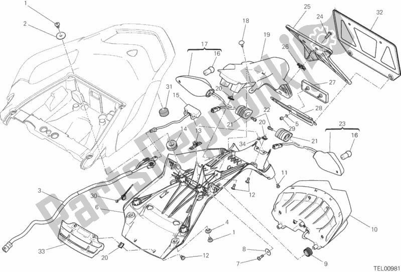 Toutes les pièces pour le 27a - Support De Plaque D'immatriculation - Feu Arrière du Ducati Multistrada 1200 S ABS 2016